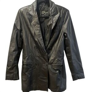 Vintage Gianni Women's‎ 70's Black Italian Leather Mid Length Jacket Small / 36
